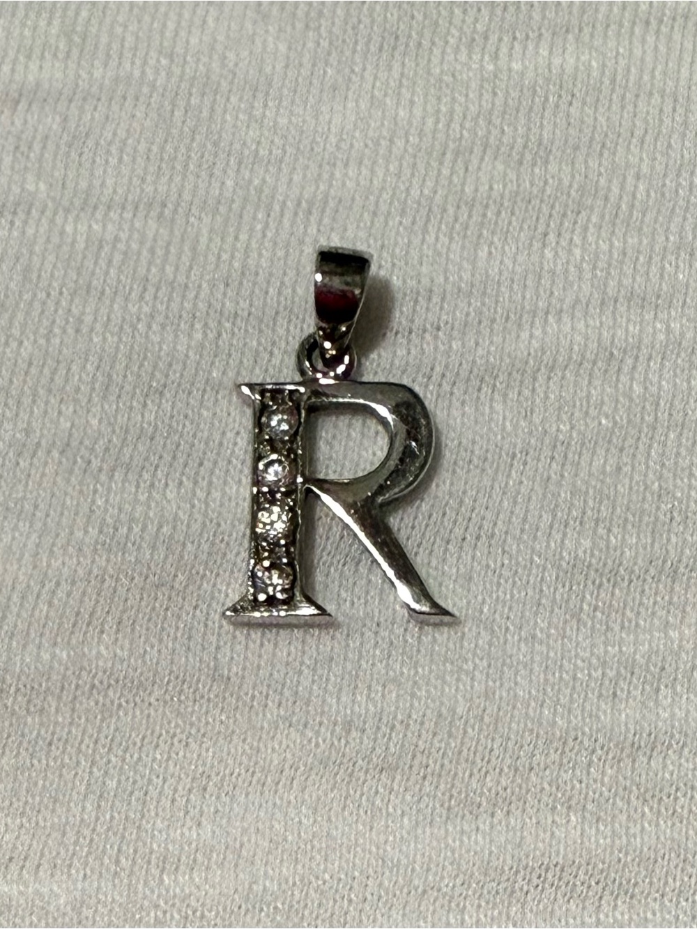 Silver 'R' Initial Pendant with Crystal Accents